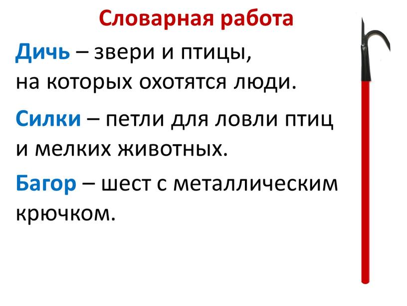 Словарная работа Дичь – звери и птицы, на которых охотятся люди