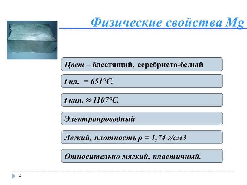 Физические свойства Mg 4