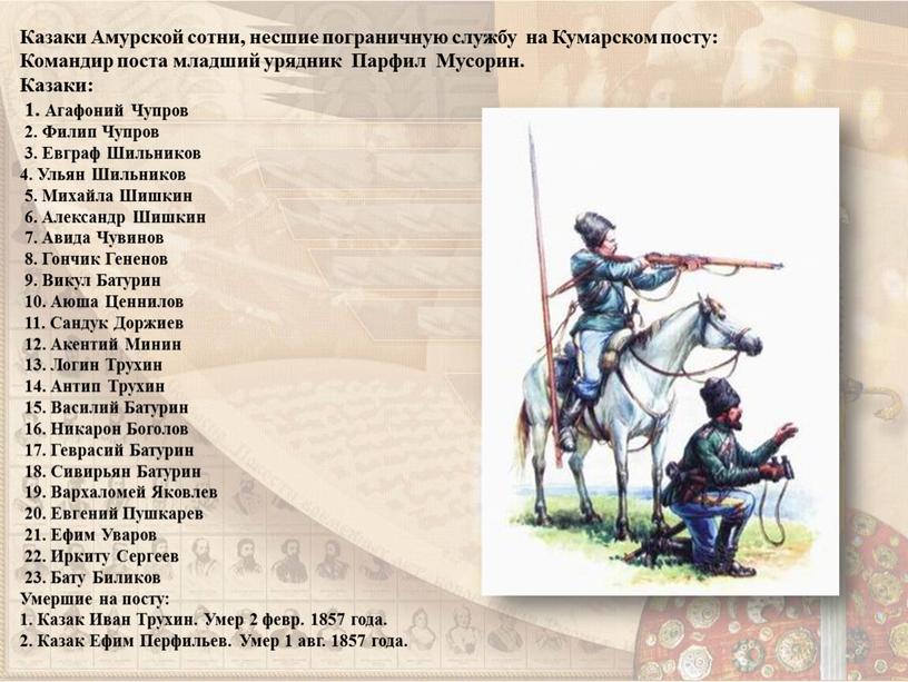 Казаки Амурской сотни, несшие пограничную службу на