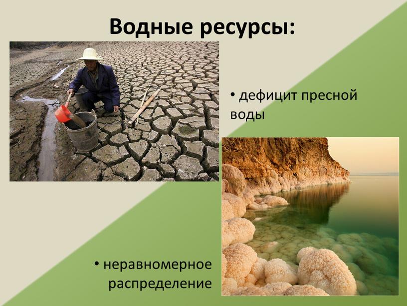 Водные ресурсы: дефицит пресной воды неравномерное распределение