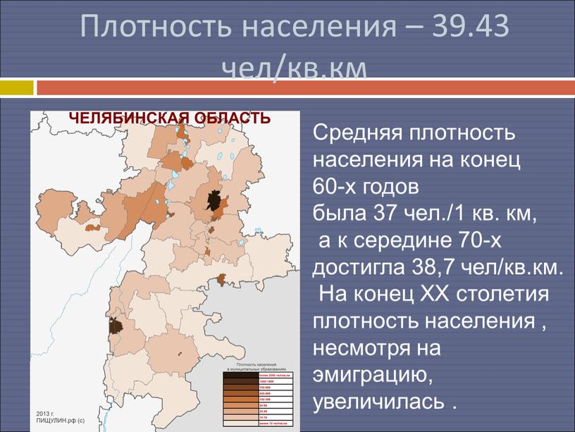 Плотность населения – 39.43 чел/кв