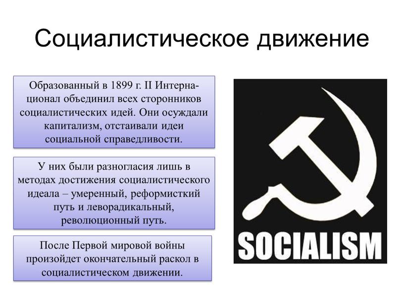 Социалистическое движение Образованный в 1899 г