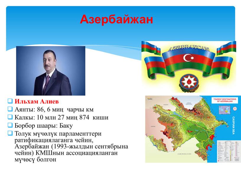 Азербайжан Ильхам Алиев Аянты: 86, 6 миӊ чарчы км