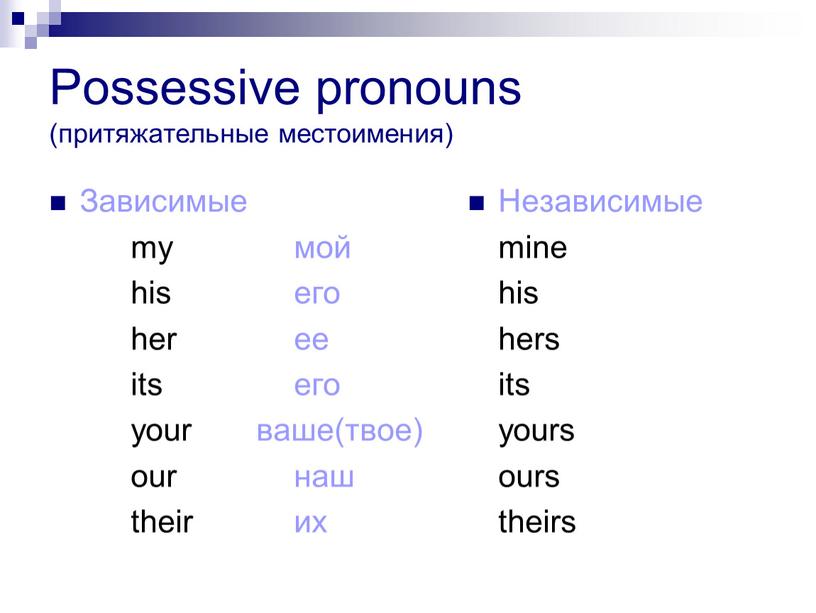 Possessive pronouns (притяжательные местоимения)