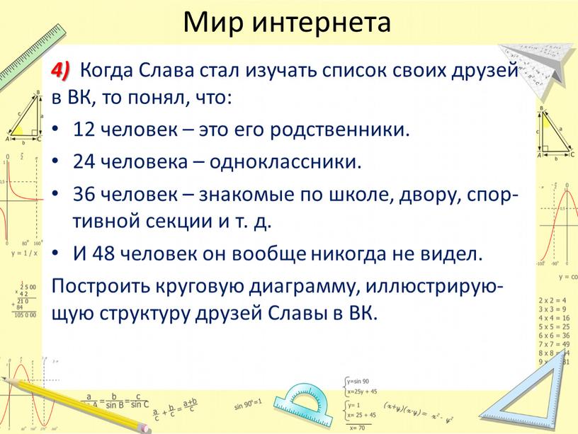 Мир интернета 4) Когда Слава стал изу­чать спи­сок своих дру­зей в