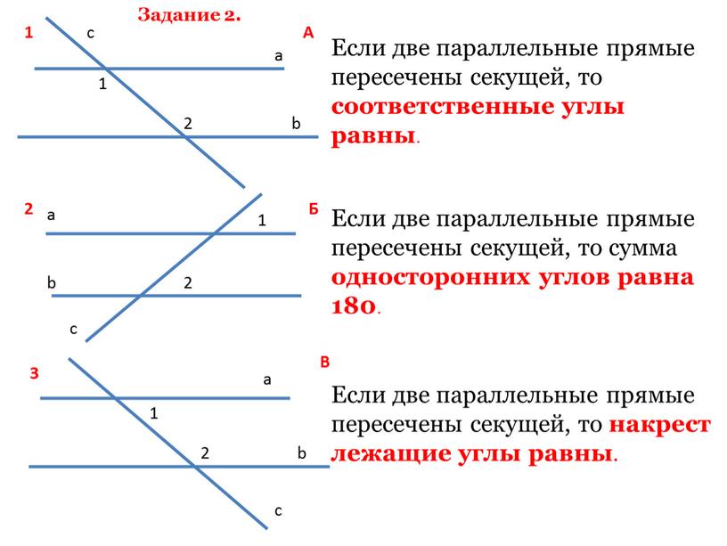 Если две параллельные прямые пересечены секущей, то соответственные углы равны