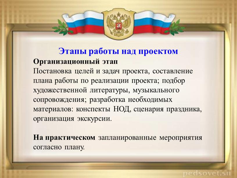 Этапы работы над проектом Организационный этап