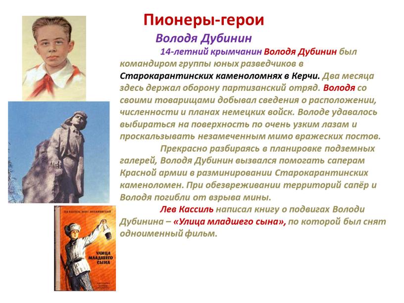 Пионеры-герои Володя Дубинин 14-летний крымчанин