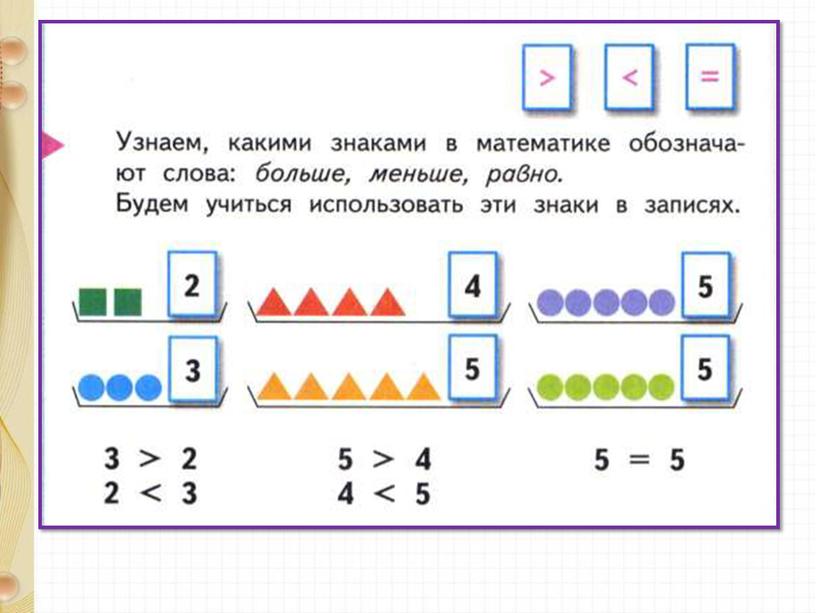 Презентация по математике на тему "Знаки больше, меньше и равно" 1 класс