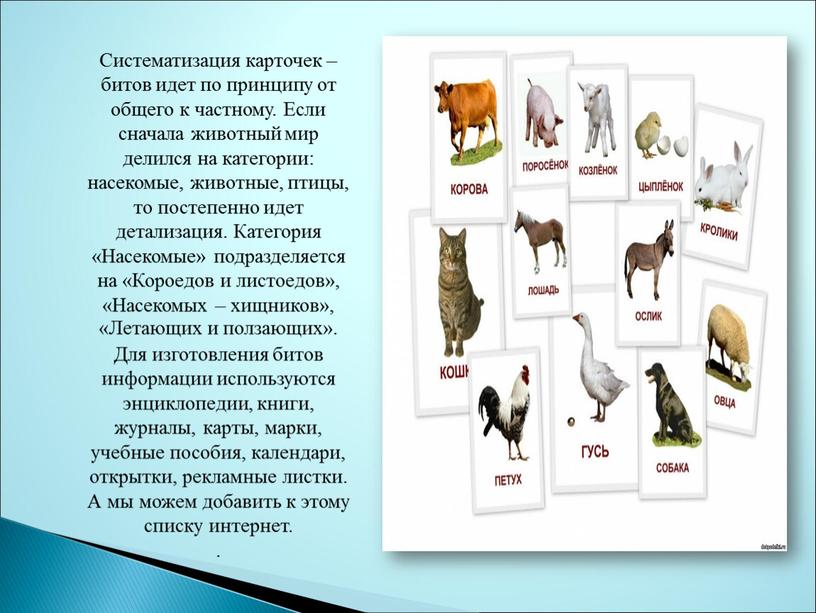 Систематизация карточек – битов идет по принципу от общего к частному