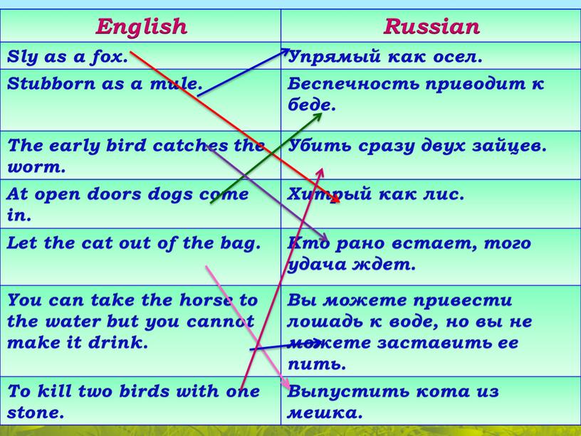English Russian Sly as a fox. Упрямый как осел