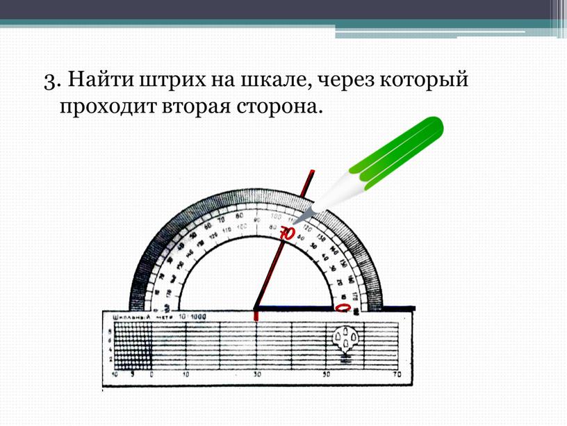 Найти штрих на шкале, через который проходит вторая сторона