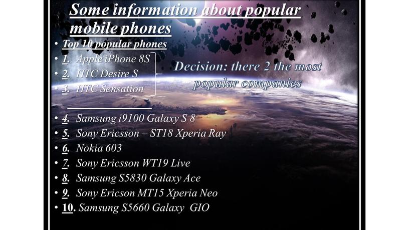 Some information about popular mobile phones