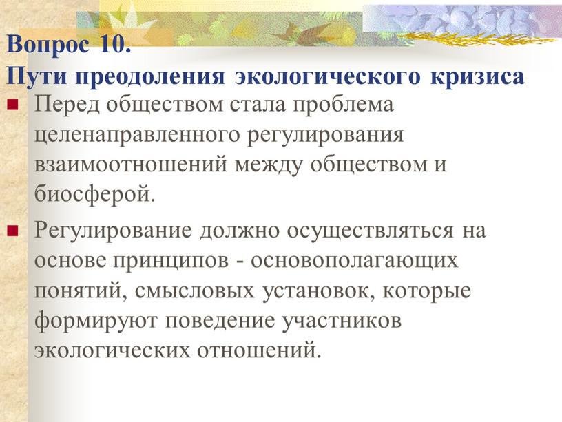 Вопрос 10. Пути преодоления экологического кризиса