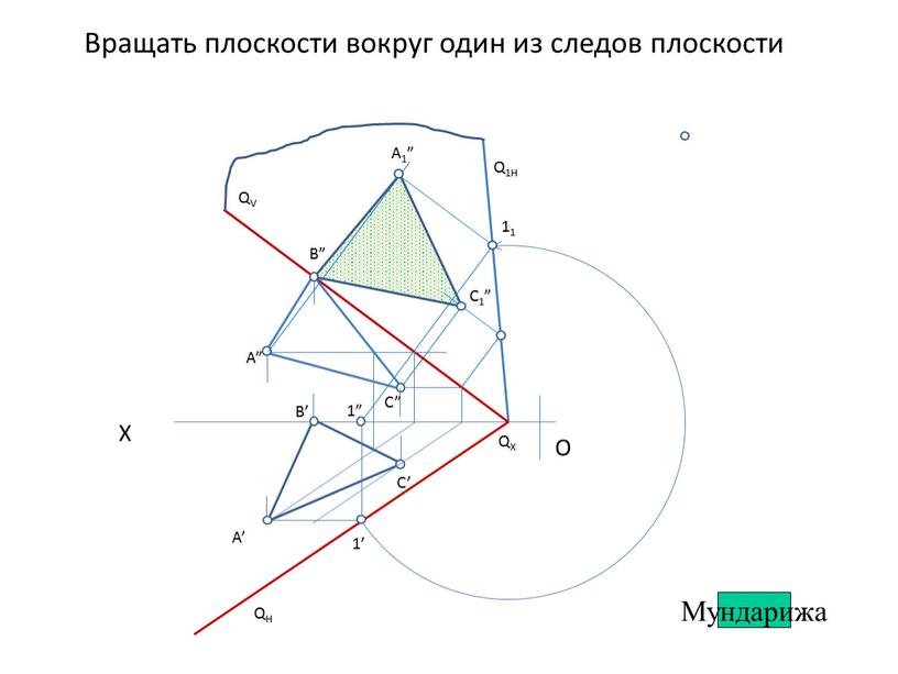 Вращать плоскости вокруг один из следов плоскости