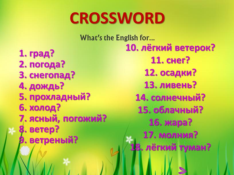 CROSSWORD What’s the English for