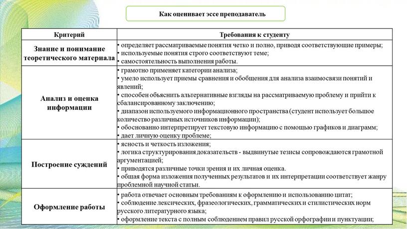 Как Как оценивает эссе преподаватель