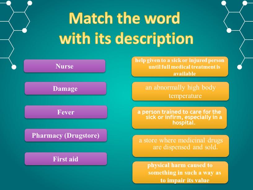 Match the word with its description