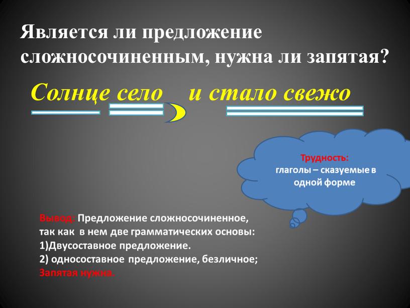 Солнце село и стало свежо Является ли предложение сложносочиненным, нужна ли запятая?