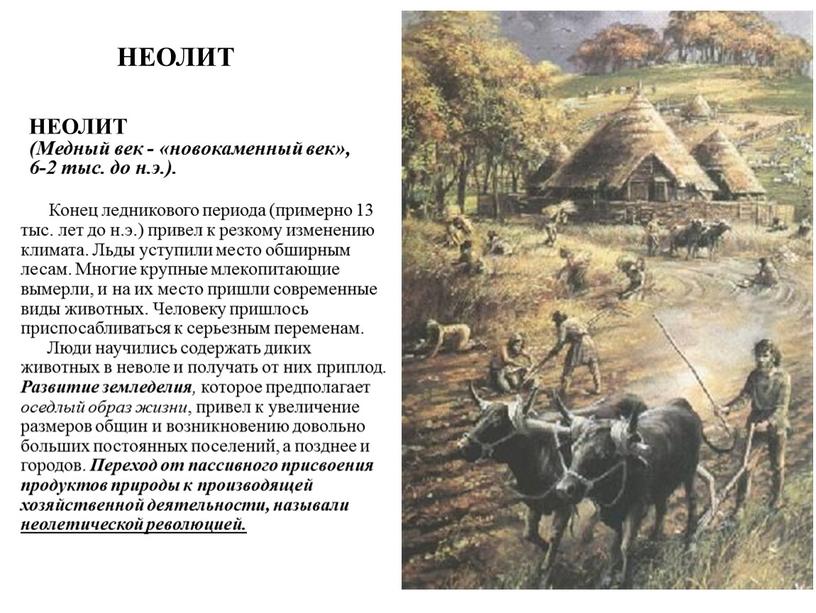 НЕОЛИТ (Медный век - «новокаменный век», 6-2 тыс