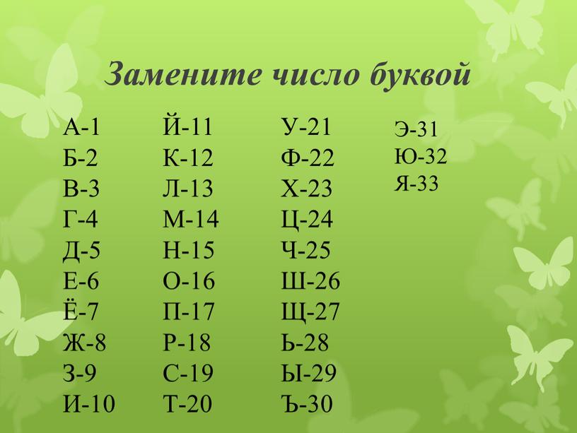 Замените число буквой А-1 Б-2