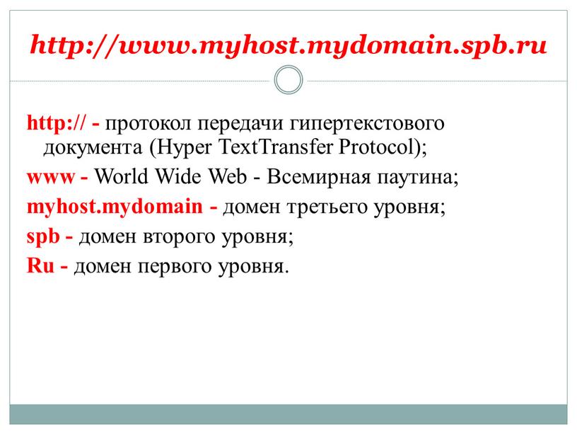 Hyper TextTransfer Protocol); www -