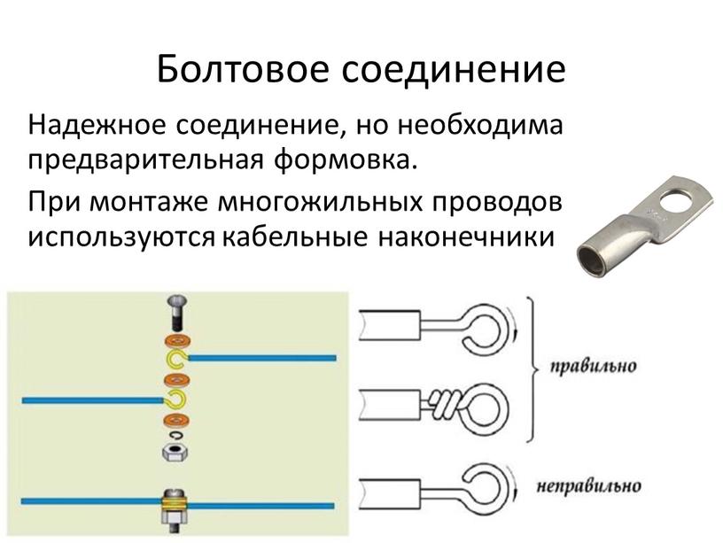 Болтовое соединение Надежное соединение, но необходима предварительная формовка