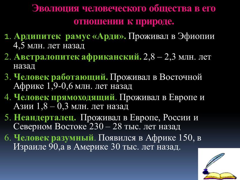 Эволюция человеческого общества в его отношении к природе