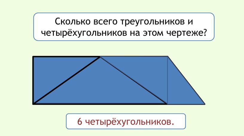 Сколько всего треугольников и четырёхугольников на этом чертеже? 6 четырёхугольников