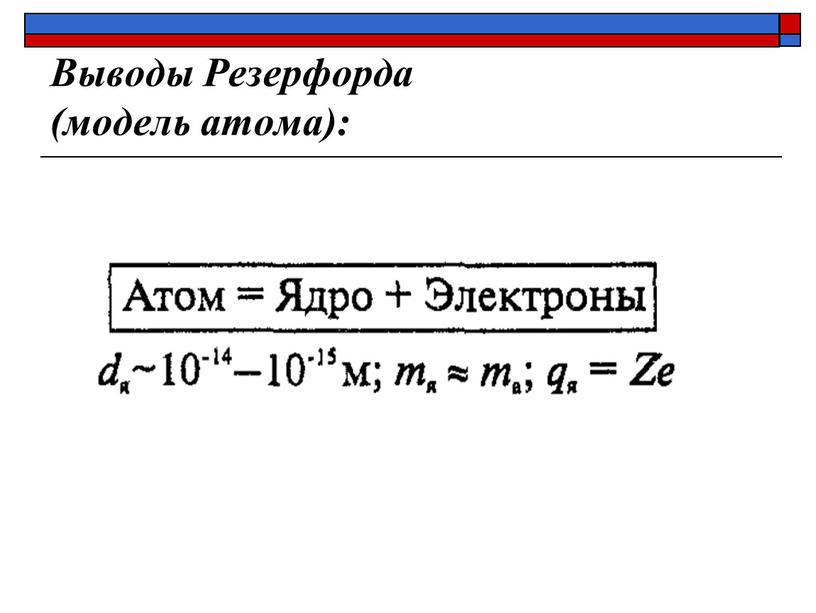 Выводы Резерфорда (модель атома):