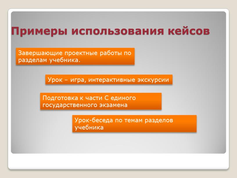 Примеры использования кейсов Завершающие проектные работы по разделам учебника