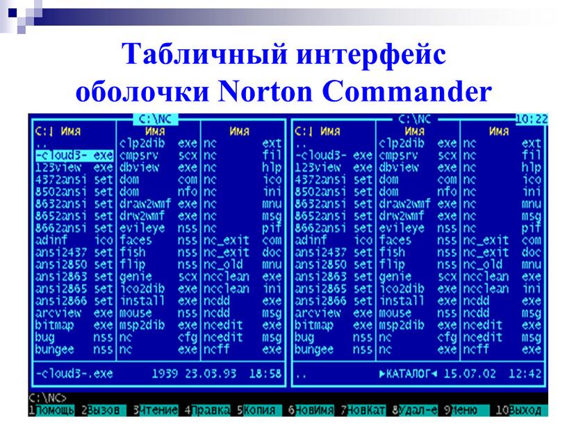 Табличный интерфейс оболочки Norton