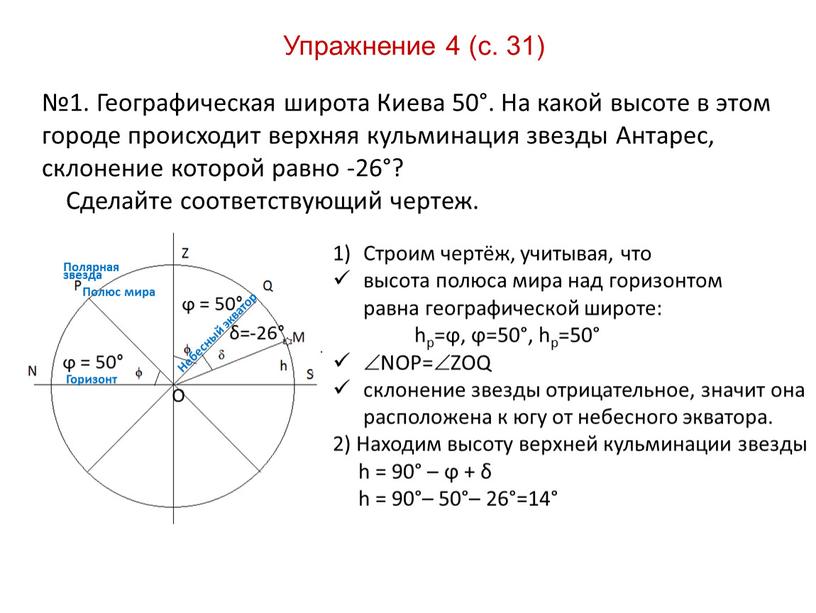 Упражнение 4 (с. 31) №1. Географическая широта