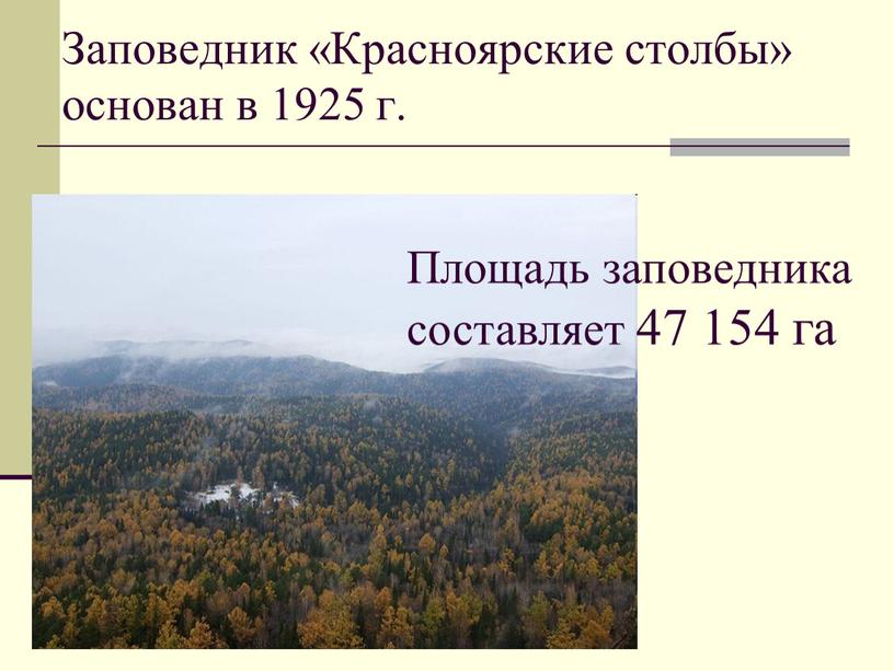 Заповедник «Красноярские столбы» основан в 1925 г