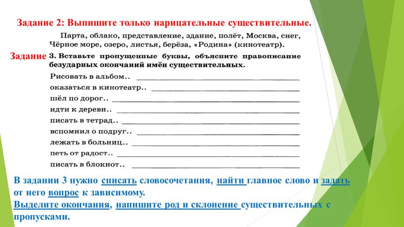 Задание 2: Выпишите только нарицательные существительные