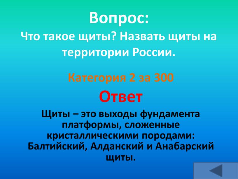 Вопрос: Что такое щиты? Назвать щиты на территории