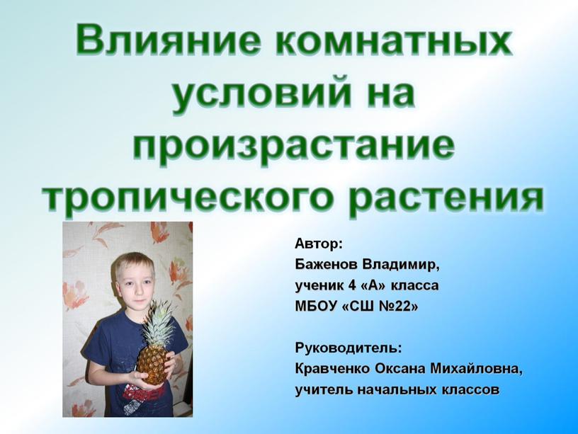 Исследовательский проект: «Влияние комнатных условий на произрастание тропического растения»