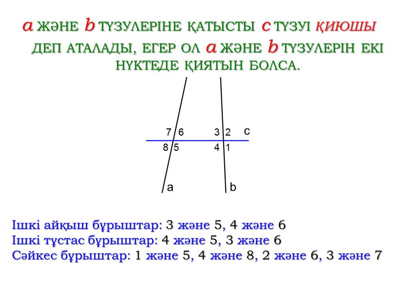 ЖӘНЕ b ТҮЗУЛЕРІНЕ ҚАТЫСТЫ c