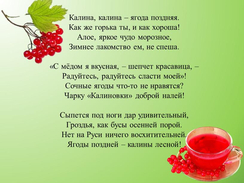 Калина, калина – ягода поздняя