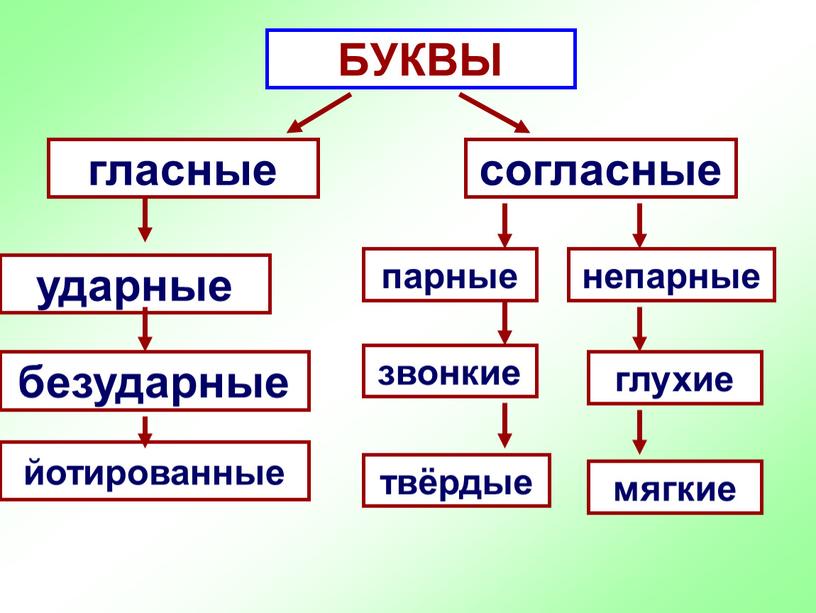 БУКВЫ гласные согласные ударные безударные парные непарные йотированные звонкие глухие твёрдые мягкие