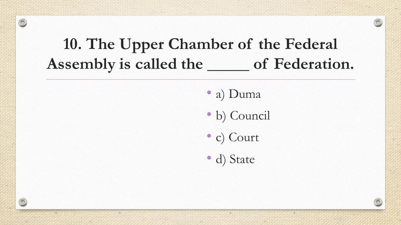 The Upper Chamber of the Federal