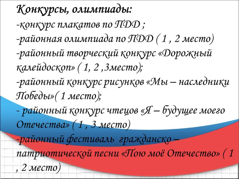 Конкурсы, олимпиады: -конкурс плакатов по