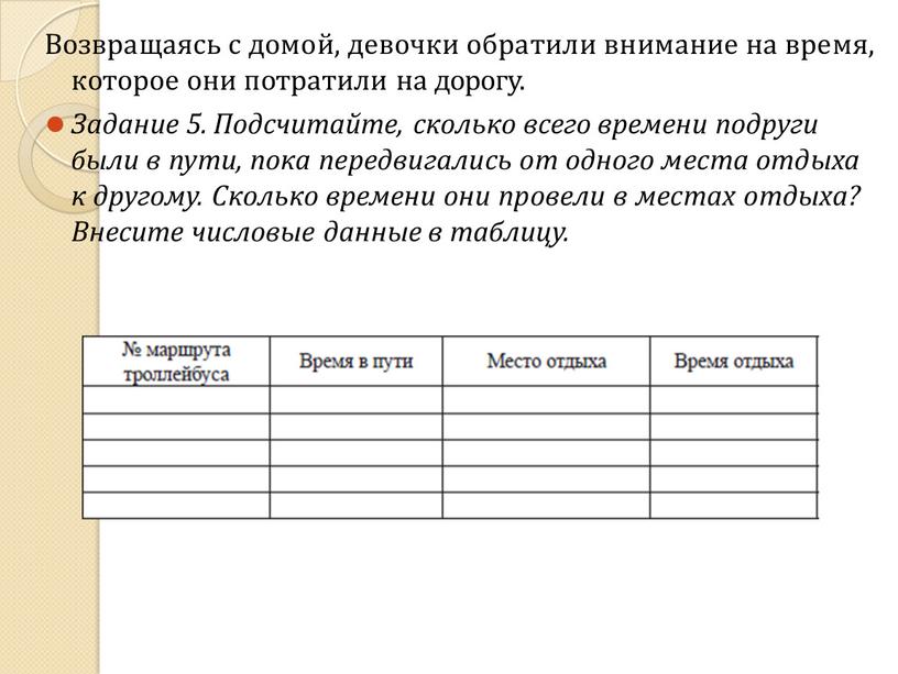 Возвращаясь с домой, девочки обратили внимание на время, которое они потратили на дорогу