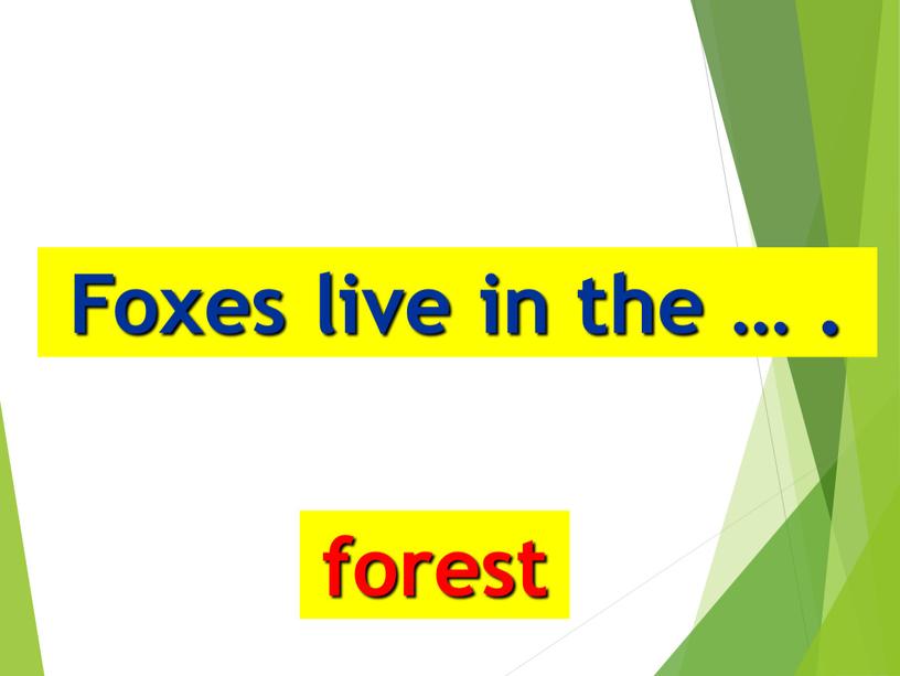 Foxes live in the … . forest