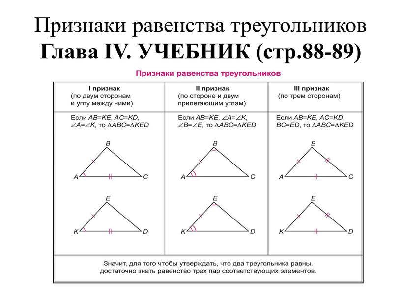 Признаки равенства треугольников