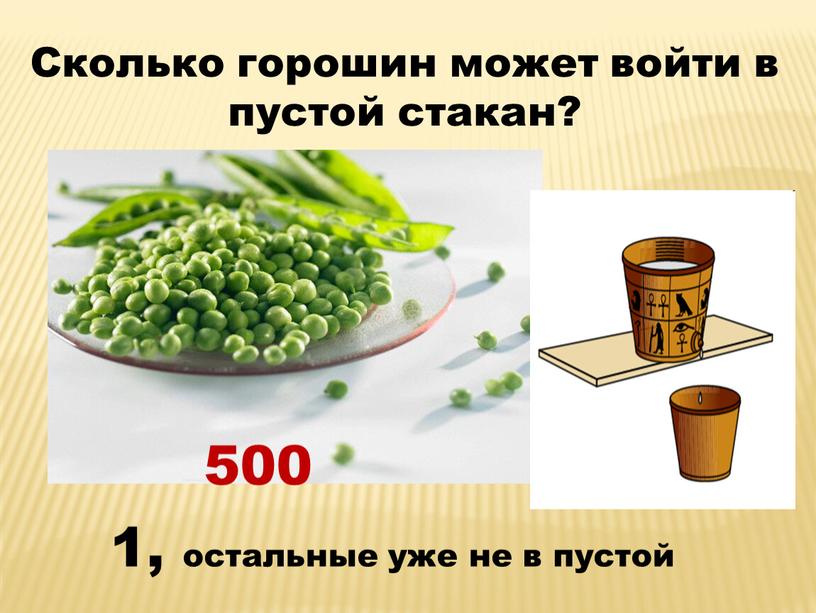 Сколько горошин может войти в пустой стакан? 1, остальные уже не в пустой 500