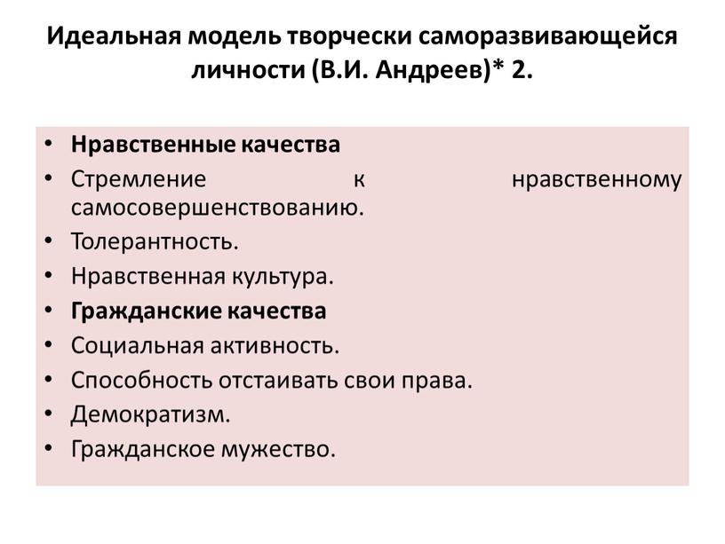 Идеальная модель творчески саморазвивающейся личности (В