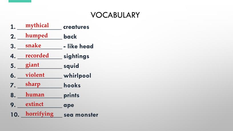 Vocabulary 1. _____________ creatures 2