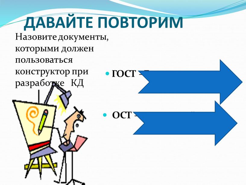 ДАВАЙТЕ ПОВТОРИМ Назовите документы, которыми должен пользоваться конструктор при разработке