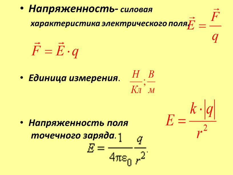 Напряженность- силовая характеристика электрического поля